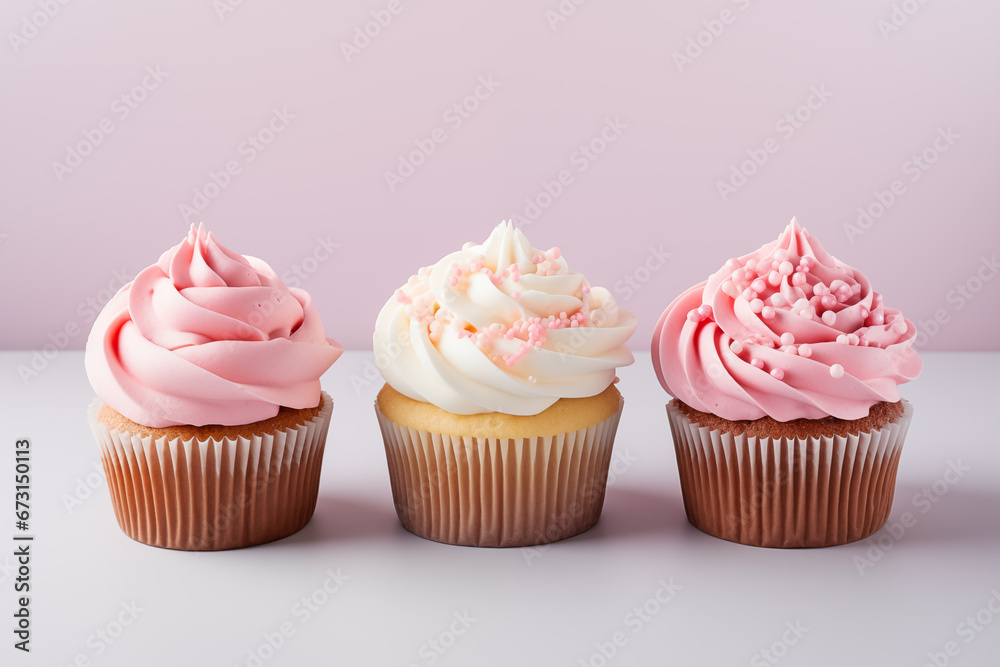 Trio of Pink and White Cupcakes with Elegant Sprinkles