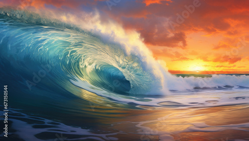 Sunset Sea water ocean wave. © Ruslan Gilmanshin