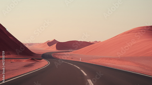 empty road in the desert, sand dunes in the desert