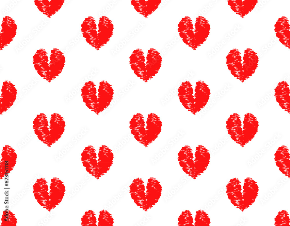 Red love heart seamless pattern illustration. Valentine's day holiday backdrop texture, romantic wedding design.