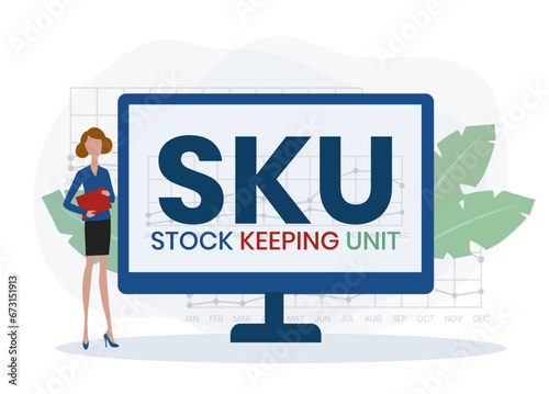 SKU - Stock Keeping Unit acronym. business concept background. vector illustration concept with keywords and icons. lettering illustration with icons for web banner, flyer, landing page
