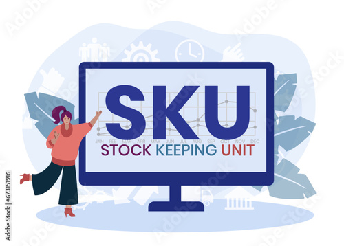 SKU - Stock Keeping Unit acronym. business concept background. vector illustration concept with keywords and icons. lettering illustration with icons for web banner, flyer, landing page