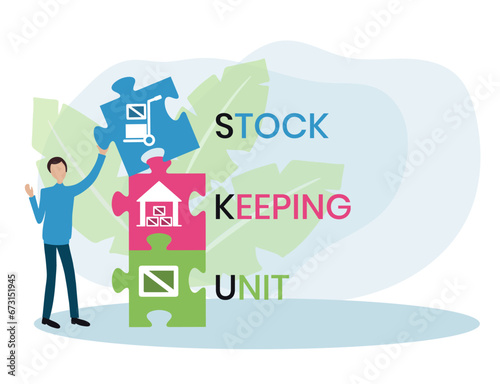 SKU - Stock Keeping Unit acronym. business concept background. vector illustration concept with keywords and icons. lettering illustration with icons for web banner, flyer, landing page
