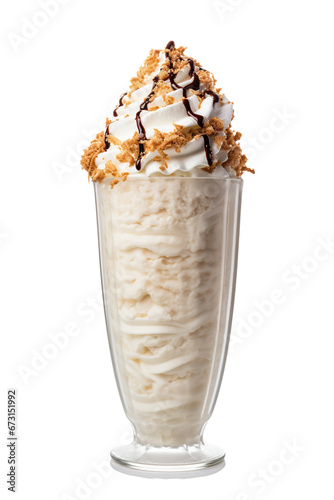 Whipped cream on top of a delicious pink milkshake with a white background isolated PNG