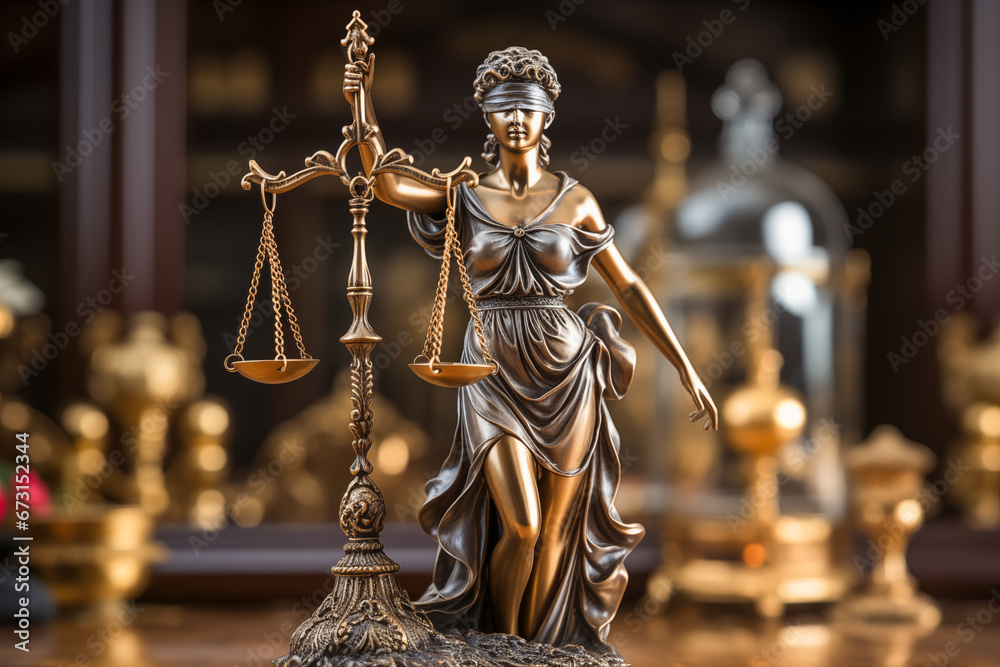 Close up of the Statue of Justice holding the Scales of Justice