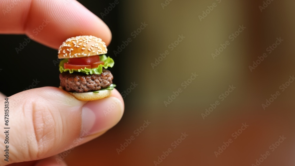 Hamburger miniature en Portion Diététique pour Perte de Poids et Conseil Nutritionnel. Concept nutrition équilibrée Hamburger miniature en Portion Diététique pour Perte de Poids et Conseil Nutritionnel. Concept nutrition équilibrée