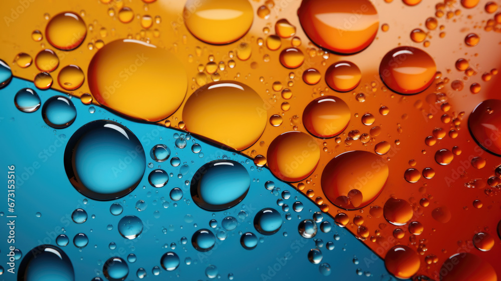 Macro abstract background of multicolored oil and water drops.