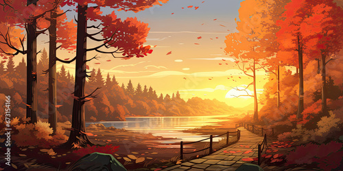 Autumn Landscape Illustration Wallpaper