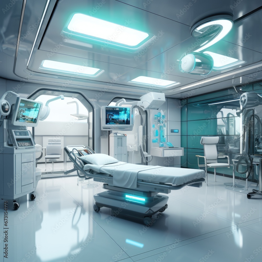 Operating room bed and modern surgical equipment