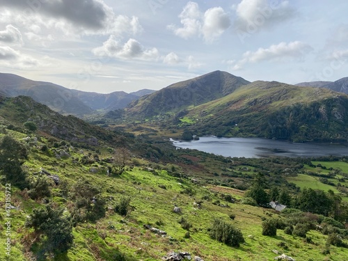 Looking towards Glanmore Lake from the Healy Pass in Kerry, Ireland.