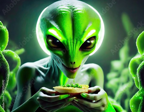 Green Alien Eatig Somethink (Ai Generated) photo