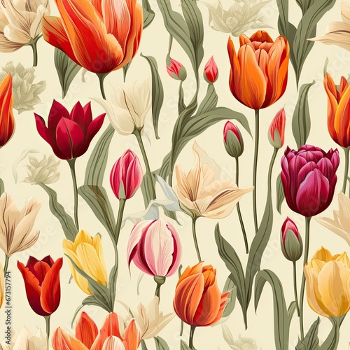  seemless pattern of coloful tulip