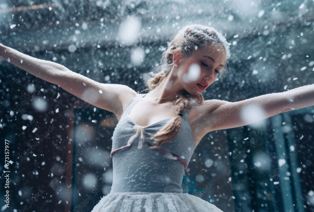 Dancer in the street, dancing under the snow.