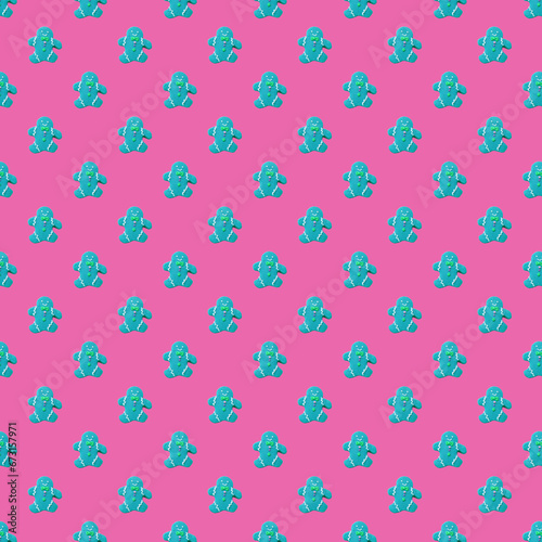 Wallpaper Mural Seamless Pattern of Pop Art Style Vibrant Blue Gingerbread Man Cookies on Orchid Pink Background Torontodigital.ca