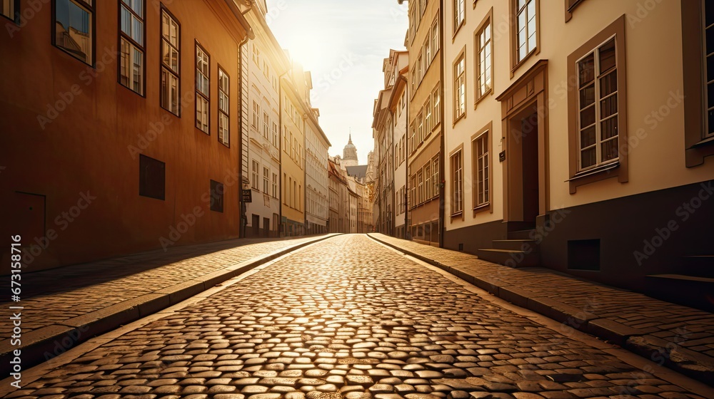 Fototapeta premium Historic European Cityscape Photography: Sunset of Streets