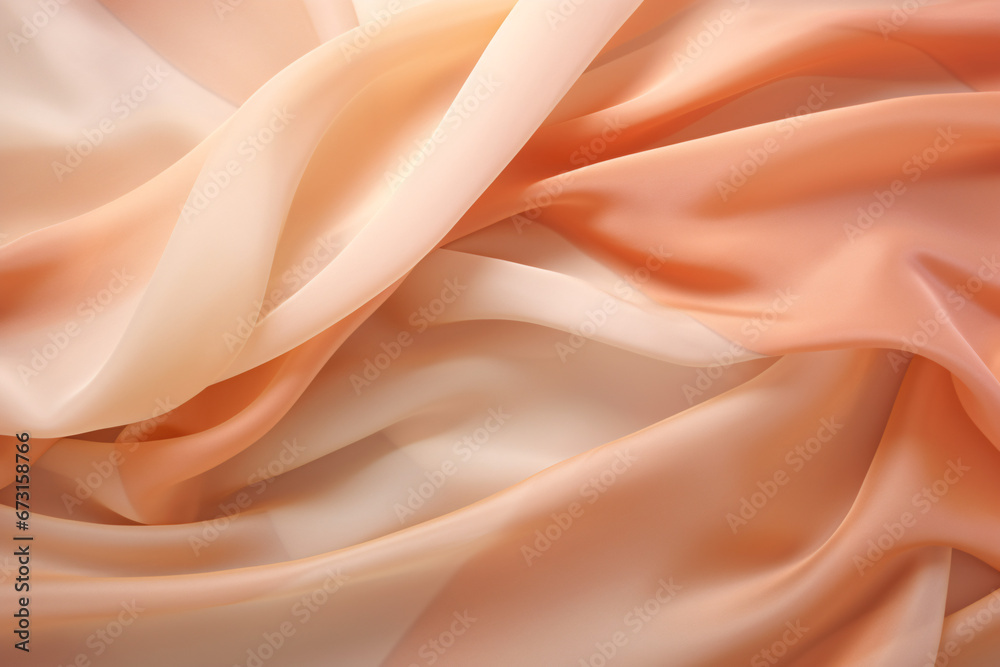 Soft peach fabric folds texture. Peach Fuzz 2024 color. Fashion and luxury textile design. Suitable for backdrop, banner, wallpaper Soft peach fabric folds texture. Peach Fuzz 2024 color. Fashion and luxury textile design. Suitable for backdrop, banner, wallpaper