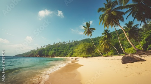 Breathtaking Coastal Landscape with Golden Beaches and Palm Trees © FF Proudction