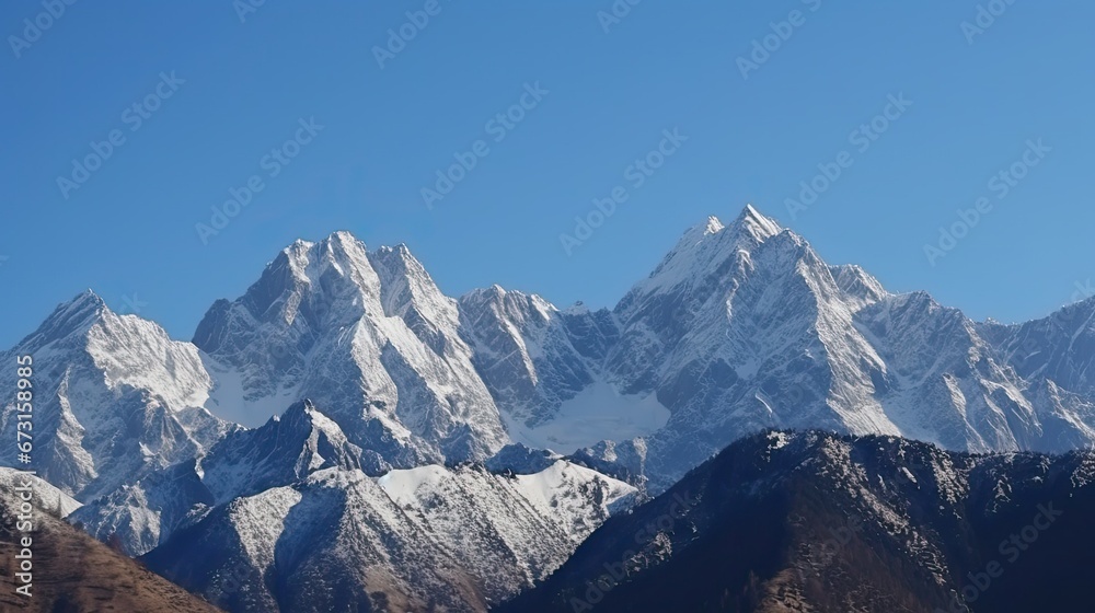 Snow-Capped Mountain Panorama: White Peaks and a Blue Sky Snow-Capped Mountain Panorama: White Peaks and a Blue Sky