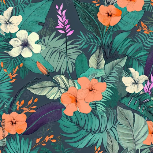Eco Friendly Tropical Pattern: Tropical Leaves and Flowers