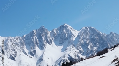 Snow-Capped Mountain Panorama: White Peaks and a Blue Sky