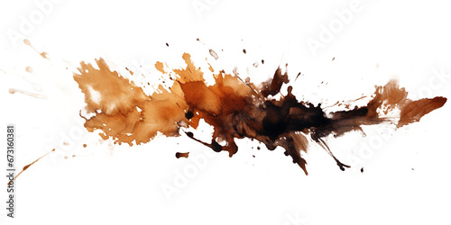brown and black paint brush strokes in watercolor isolated against transparent