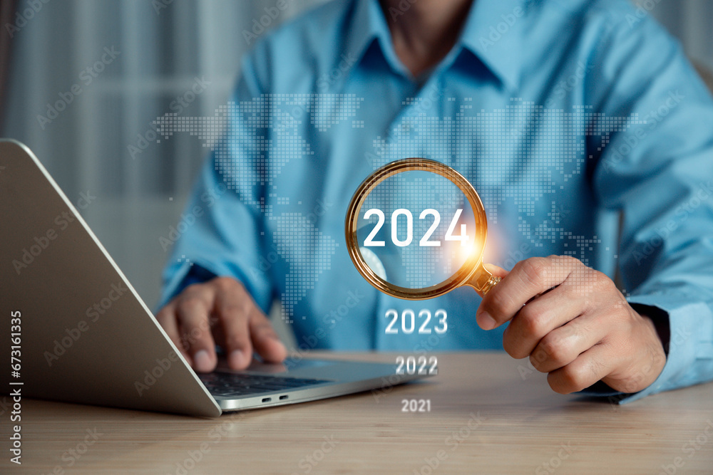 Photo Art Print Businessman New Year Business Goals 2024 Positive Photo Art Print Businessman New Year Business Goals 2024 Positive