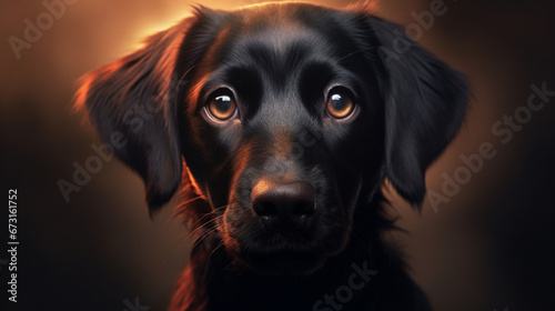 Portrait d’un chien en gros plan, sur fond uni. Animal domestique, chien, chiot, mignon. Arrière-plan pour conception et création graphique. © FlyStun