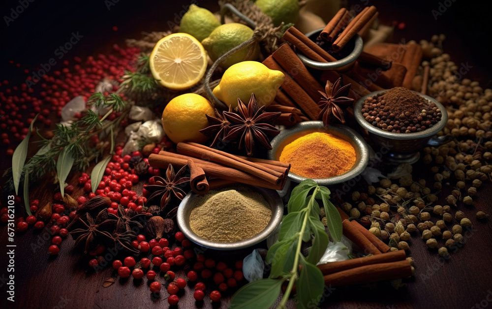 Arrangement of Spices on Blurry Dark Theme Background Arrangement of Spices on Blurry Dark Theme Background