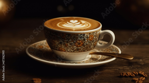 Cappuccino Coffee in a Beautiful Cup on The Table Favorite Cup of Coffee Concept on Blurred Background