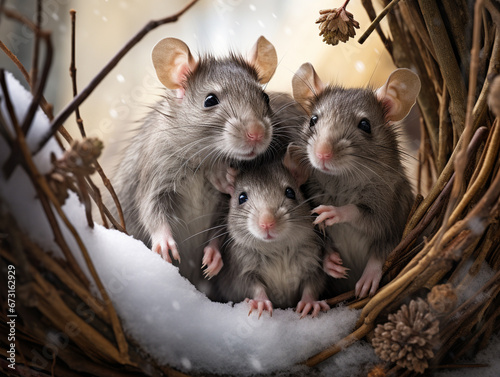 A Photo of a Rat and Her Babies in a Winter Setting photo