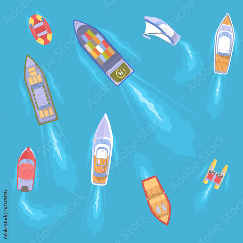 Yachts and boats over sea or ocean water surface aerial eye view