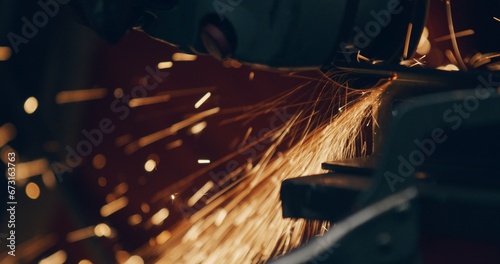 Worker Using Industrial Grinder Metalwork Industry