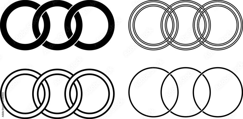 three rings interlocking icon set - obrazy, fototapety, plakaty 