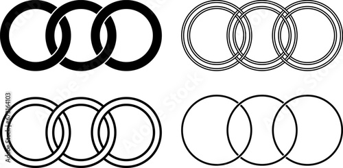 three rings interlocking icon set