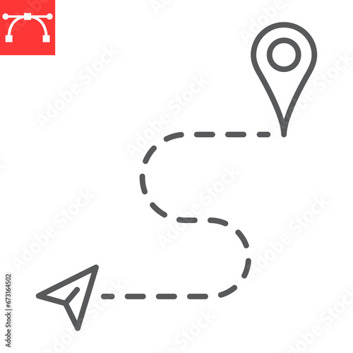 Gps tracking line icon, navigation and destination, route tracking vector icon, vector graphics, editable stroke outline sign, eps 10.