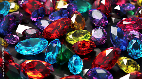 Lot de pierres précieuses, diamants, joyaux. Bijou, joaillerie, luxe. Arrière-plan pour conception et création graphique.