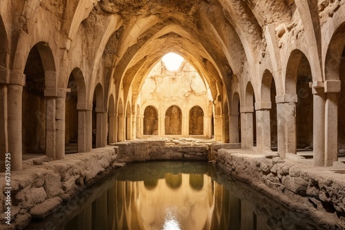Cistern in historic Middle Eastern ruins. Generative AI