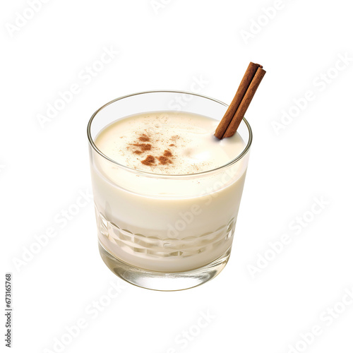 Eggnog with cinnamon stick isolated on transparent background Remove png  Clipping Path