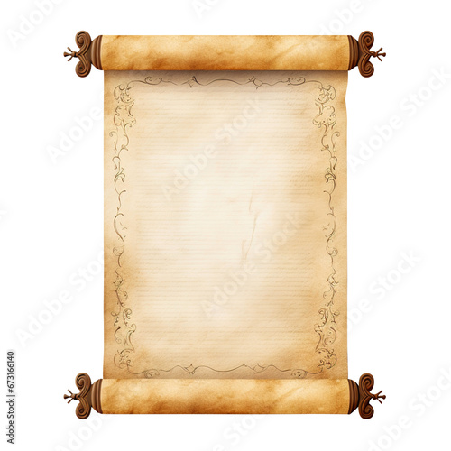 old paper scroll isolated on transparent background Remove png, Clipping Path photo