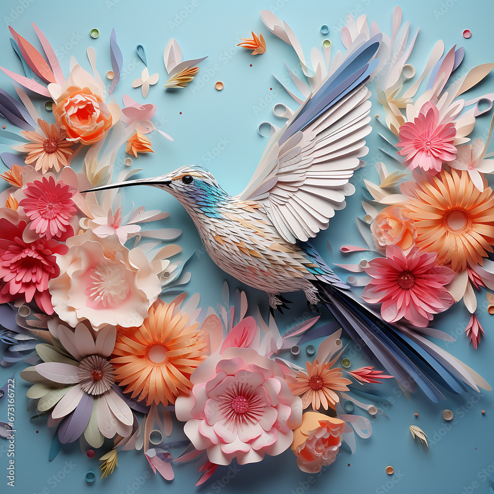 3d colorful hummingbird with carved high relief, epic composition and soft pastel background created with Generative AI 3d colorful hummingbird with carved high relief, epic composition and soft pastel background created with Generative AI