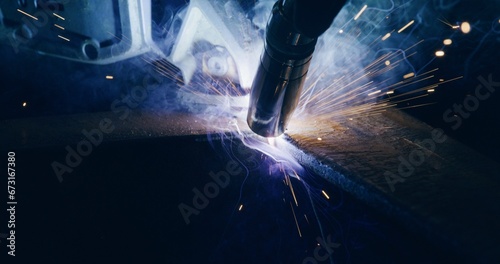 Worker Welding Steel At Metal Industry Metalwork Sparks photo