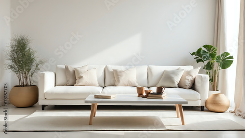 a living room with a white couch and a coffee table © ABDELILAH