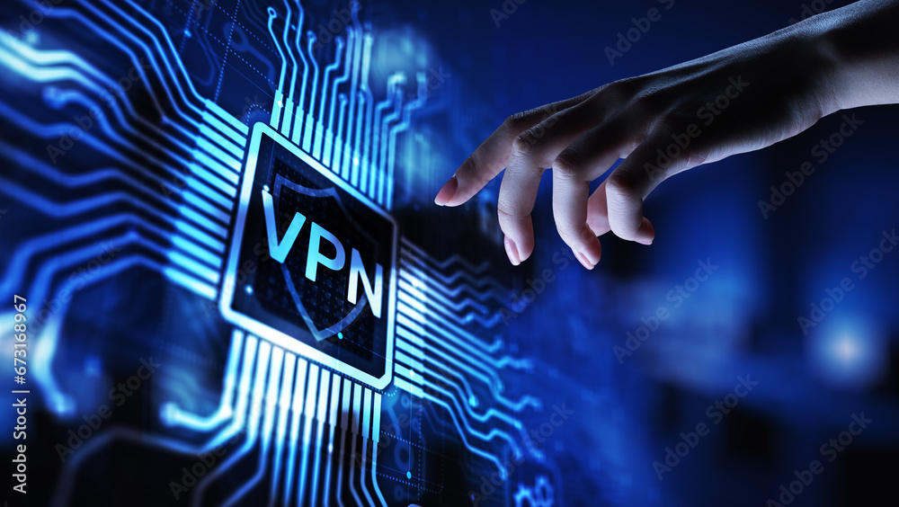 VPN virtual private network internet access security ssl proxy anonymizer technology concept button on virtual screen.
