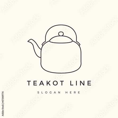 teakot drink traditional concept line logo design vector graphic