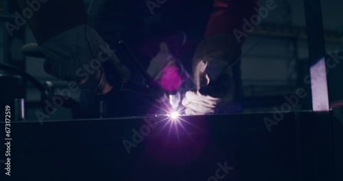 Worker Welding Steel At Metal Industry Metalwork Sparks © volf anders