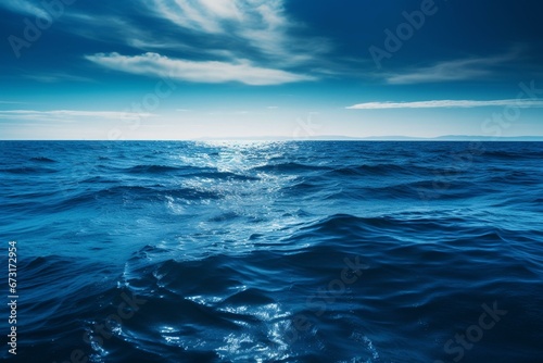 Blue water seas are deep ocean water that appears blue from the sunlight's absorption and scattering. They are found far away. Generative AI