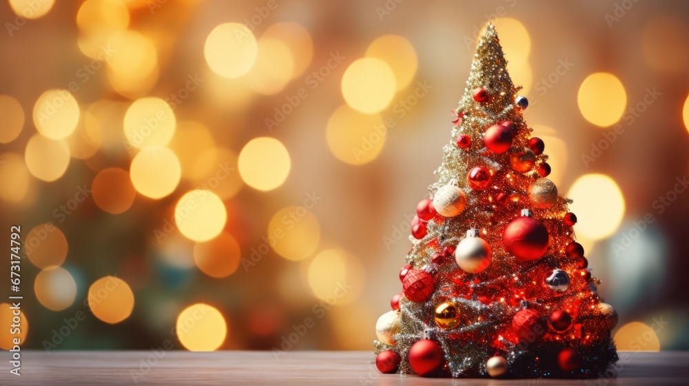 Decorated Christmas tree on a blurred background