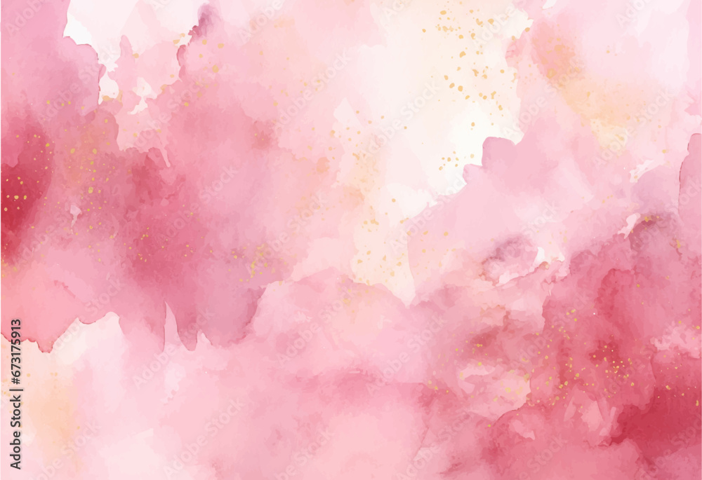 Hand-Drawn Rose Pink and Gold Watercolor Texture. Vector background