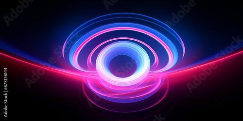 Neon pink and blue textured round circle background 