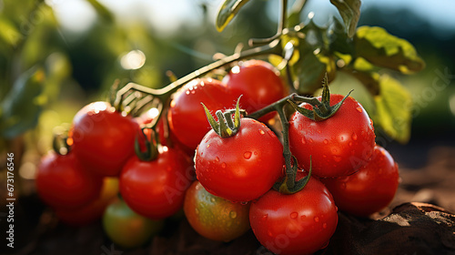 Close up of Freshly Tomatoes in a Farmer Field Background Defocused